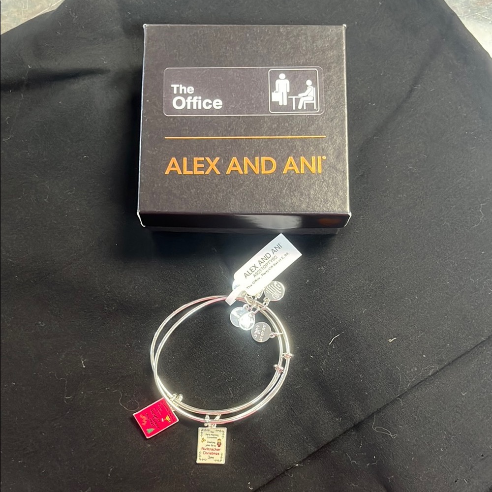 NET Alex and Ani Silver Bangle party off poster Charm